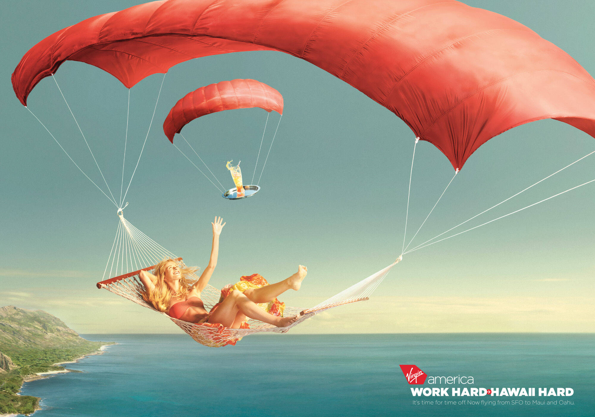Second image from Virgin America's Hawaii campaign, photographed by Vincent Dixon.
